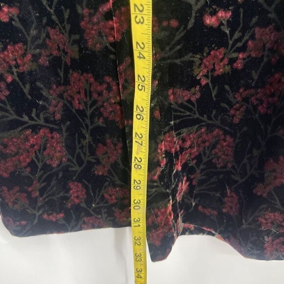 Zara Black & Red Floral Velvet Printed The Charlotte Flare Pants Size Large - Picture 7 of 10